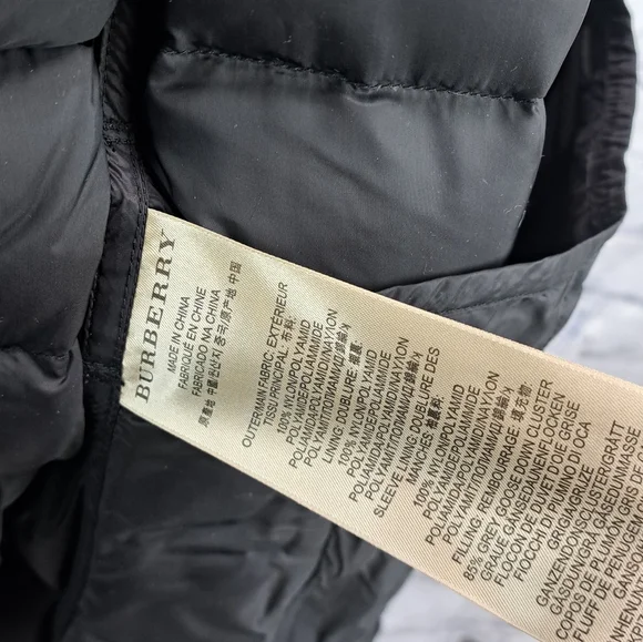Burberry Women's Puffer Winter Jacket Grey Goose Down Fill Black Hooded Small - Picture 14 of 16